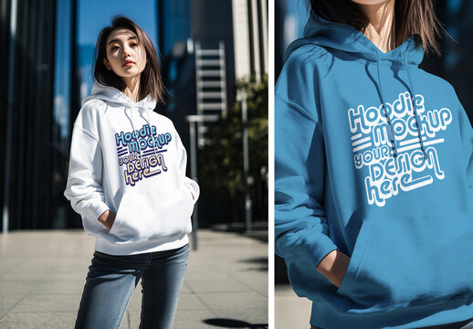 Woman in a hoodie sweater mockup