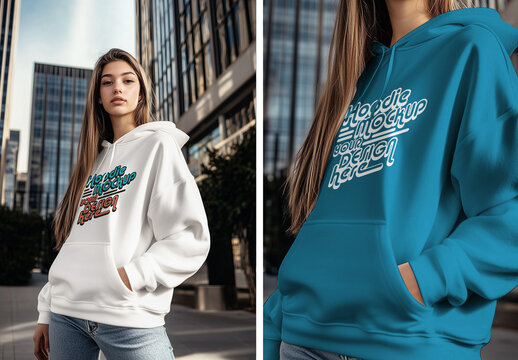 Woman in a hoodie sweater mockup