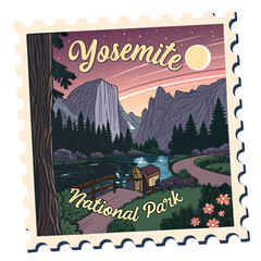 Yosemite National Park Souvenir Postage Stamp Vector