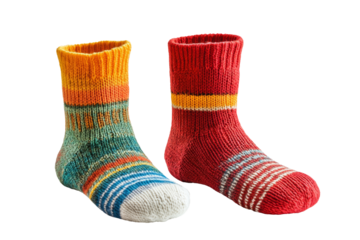 Pair of adult socks in different colors. Transparent background
