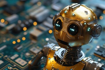 Fototapeta premium Futuristic Robot on Circuit Board Background