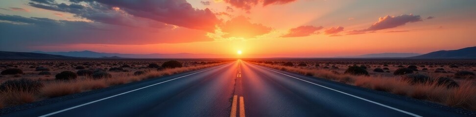 Fototapeta premium Desolate asphalt stretches into the fading light, landscape, nature, stillness