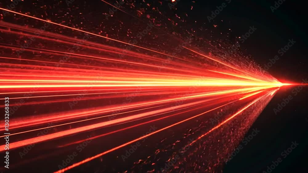 Poster abstract red laser beams streaking across dark surface with reflection effect