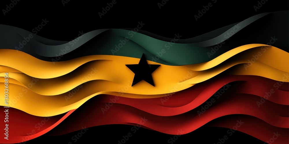 Poster stunning layered waves of the ghanaian flag in a vibrant and dynamic design