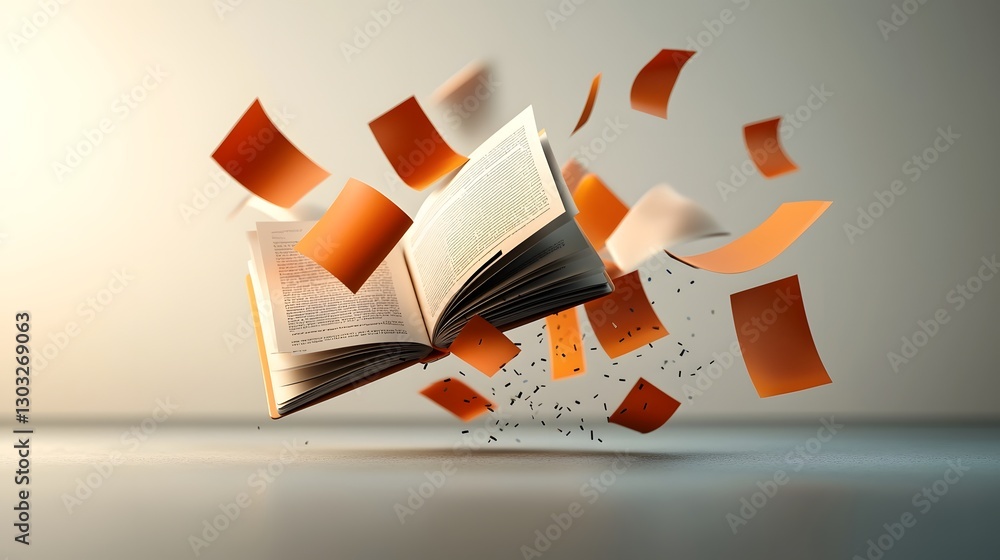 Poster futuristic digital archive with floating documents and particle effects for education data rich floa