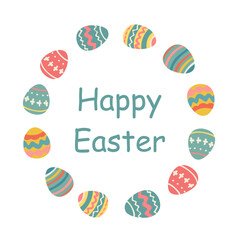 Happy easter banner background. Traditional colored easter eggs with different ornaments.