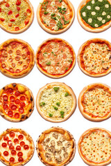 Frische Pizza-Variationen mit unterschiedlichen Belägen und Toppings


