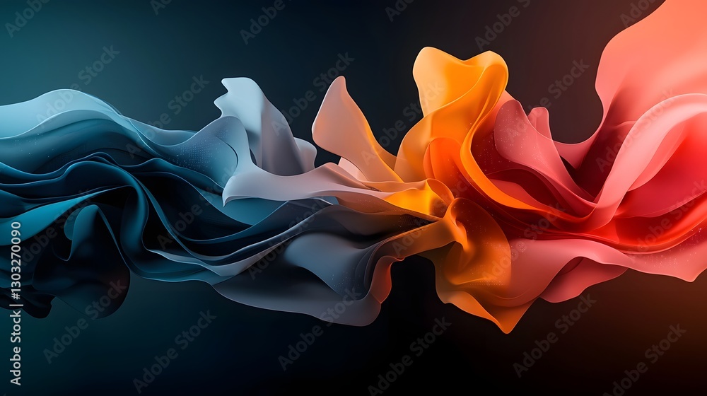 Poster flowing digital tapestry of algorithmic geometry glowing neon polygons and prismatic chromatic gradi