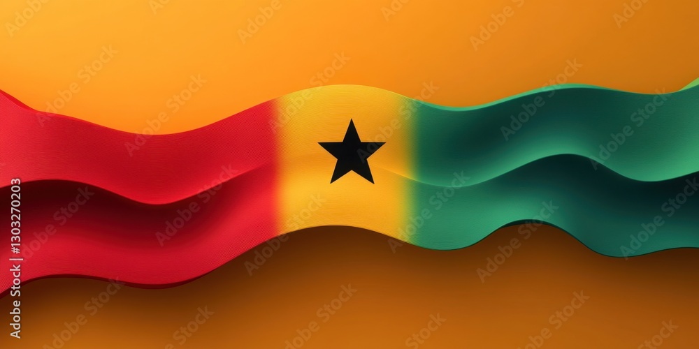 Poster a vibrant representation of the ghanaian flag with fluid color patterns and symbolic star