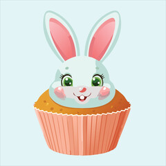 cute cartoon bunny in a muffin cake