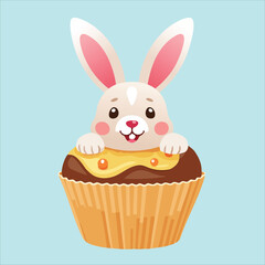 Obraz premium cute cartoon bunny in a muffin cake