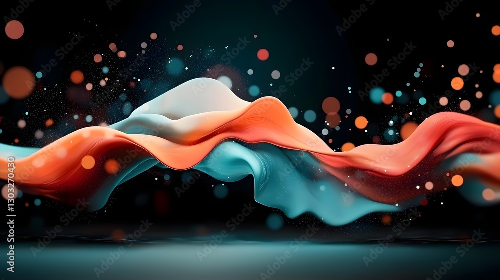 Poster flowing digital data streams and geometric shapes create a luminous mesmerizing data visualization i