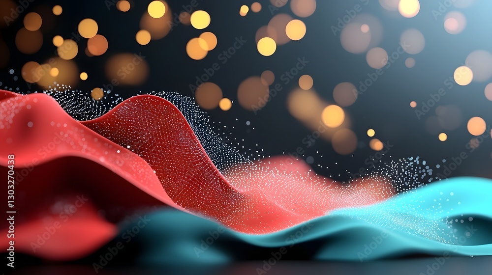 Poster flowing digital abstract with dynamic data structures and ethereal geometric shapes render of a futu