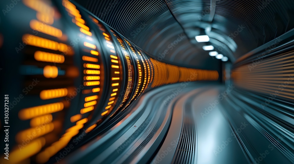 Poster expansive futuristic data center with pulsing binary matrices and advanced hubs wide angle perspecti