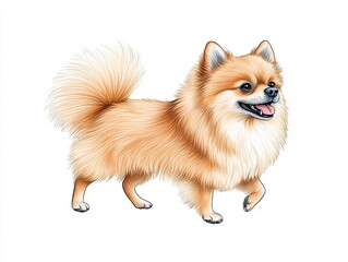 Obraz premium Cheerful Pomeranian dog walking in a bright, clean environment with playful energy