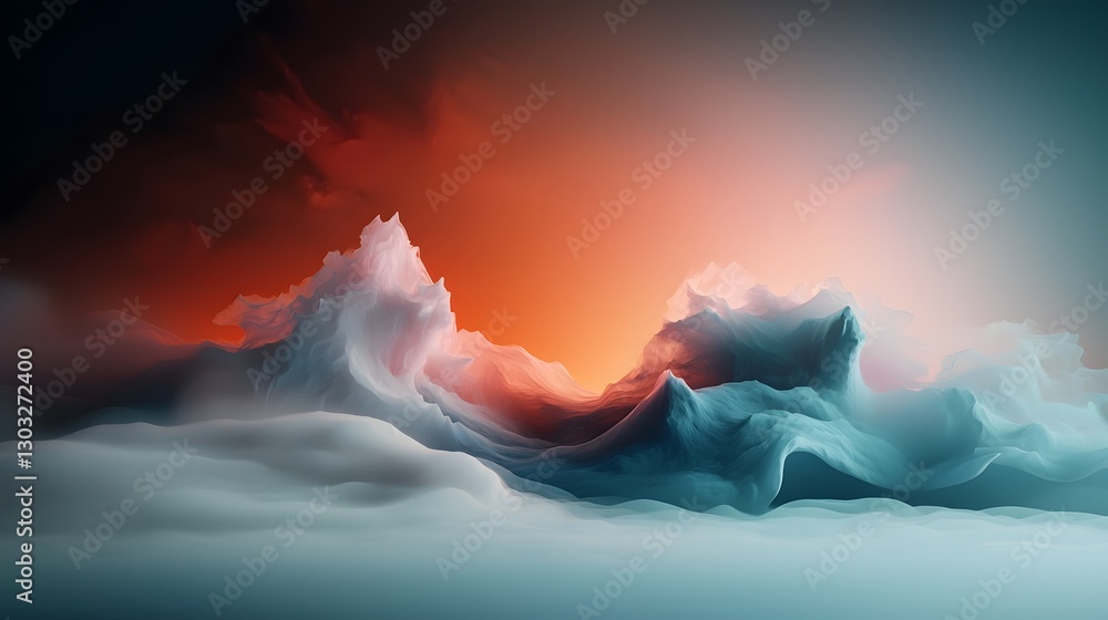 Poster ethereal and transcendent algorithmic abstract landscape with luminous prismatic formations iridesce