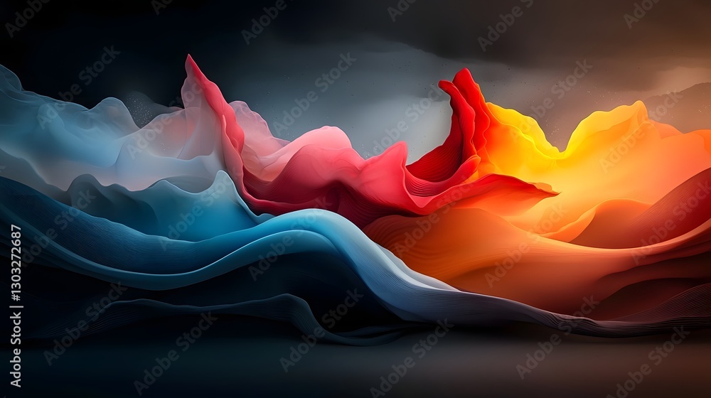 Poster ethereal algorithmic abstract landscape with luminous prismatic formations iridescent crystalline st