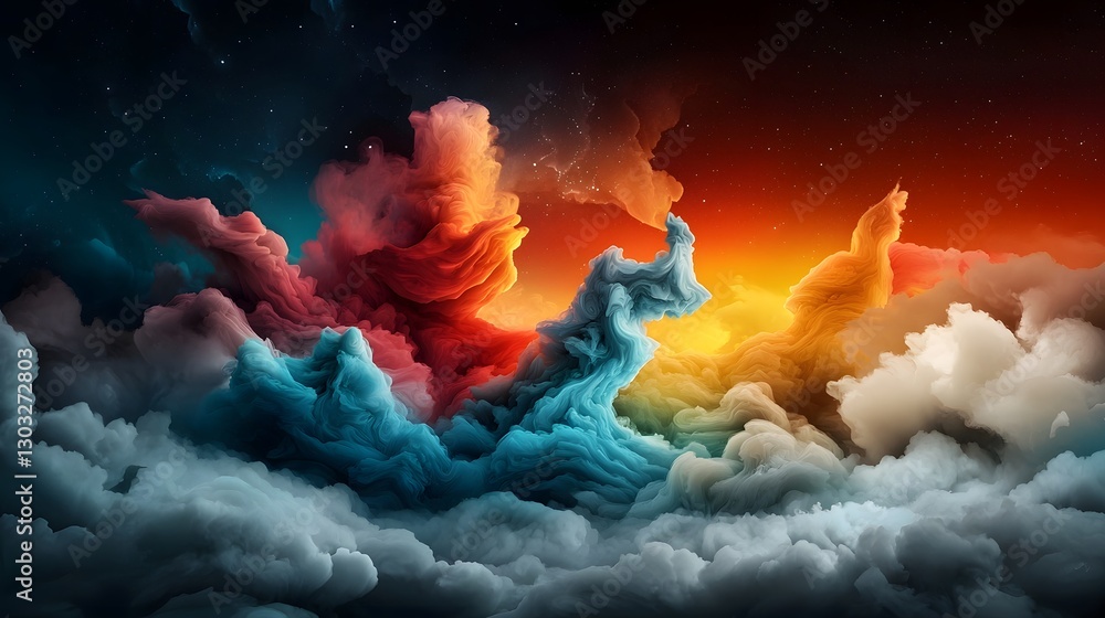 Poster ethereal algorithmic abstract landscape with luminous prismatic formations iridescent crystalline st