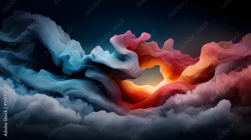 Poster ethereal abstract landscape with fractal energy fields luminous prismatic formations iridescent crys