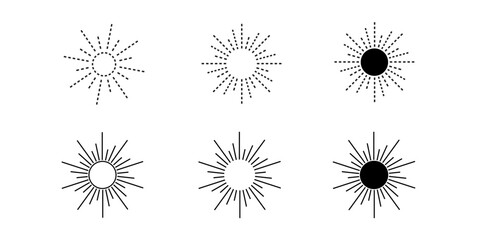 Minimalistic sun rays set. Icon for website or emblem for company. Fireworks explosion. Linear vector illustration isolated on white background