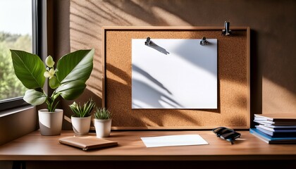 flyer mockup pinned to corkboard with natural shadows casual workspace