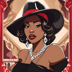 Woman, Beautiful Black Woman Illustration, Black Woman Cartoon Character, Diva, Hot, Devastating Diva, Divine 9, NPHC, Queen, Cowgirl, Mafia Boss