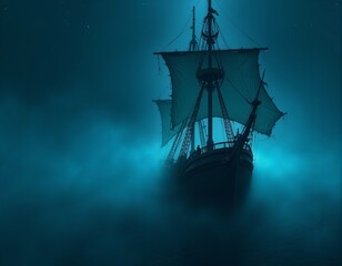  Generated image of a majestic ship sailing through a star-filled, cloud-covered sky.