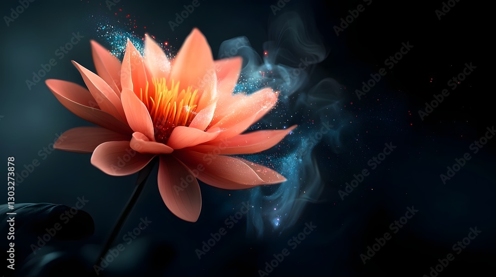 Poster enchanting glowing flower that reacts to touch emitting a vibrant burst of colored light when activa