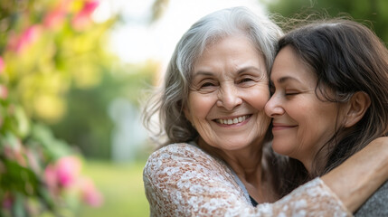 Naklejka premium Two women are hugging each other