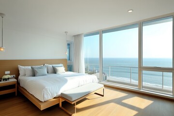 Fototapeta premium Ocean View Modern Bedroom Interior