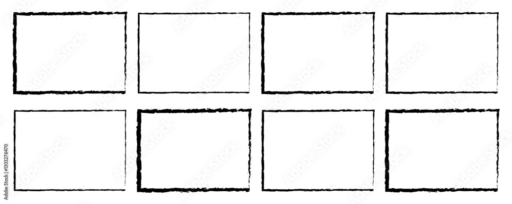 Poster Rectangle borders collections. Collection of black paint brush stroke white background, Ink empty black boxes set. Rectangle borders collections. 