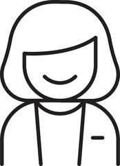Simple line drawing of a smiling woman. line icon