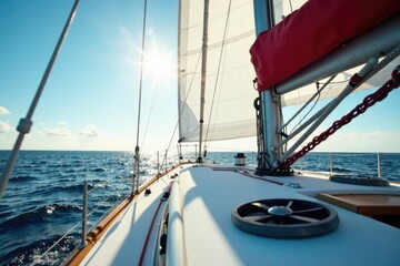 Obraz premium The sailboat's mast and rigging under sunlight, metal, propeller, rigging