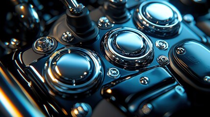 Closeup of chrome motorcycle control panel