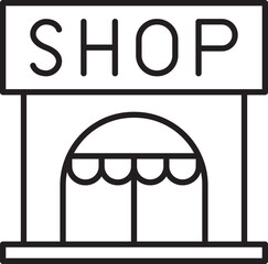 Shopfront icon with awning and sign. line icon