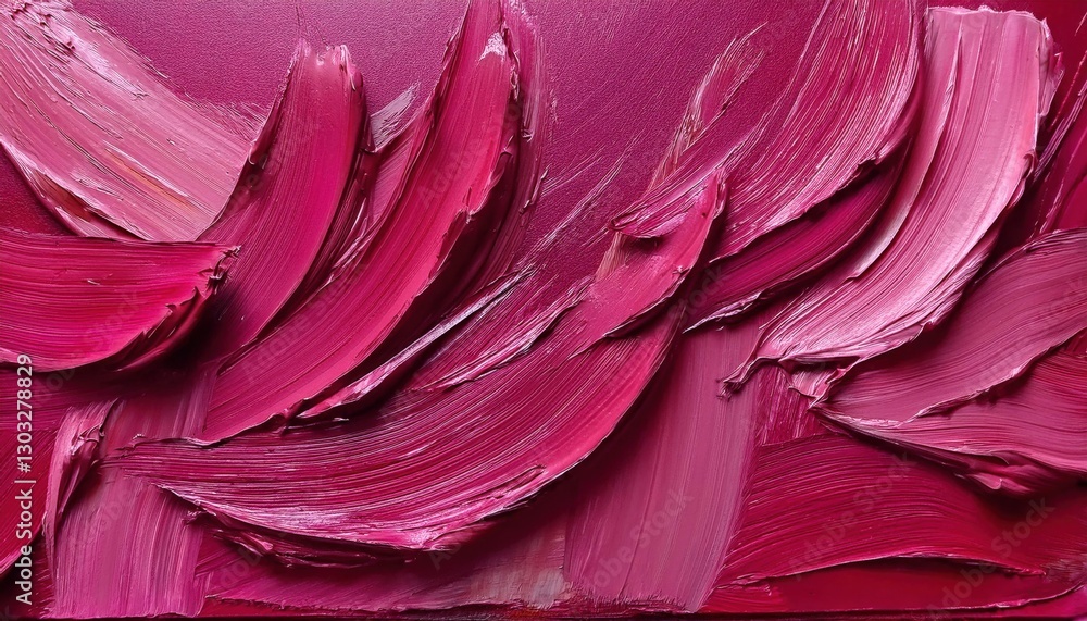 Poster thick magenta oil paint strokes with rich texture, glossy highlights and abstract swirling pattern f