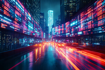 Obraz premium Experience the dynamic energy of a fast-paced Wall Street trading floor, bustling with brokers making quick trades amidst the chaos of the stock market.