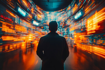 Experience the hectic energy of a Wall Street trading floor with active brokers in this dynamic image capturing the fast-paced financial world.