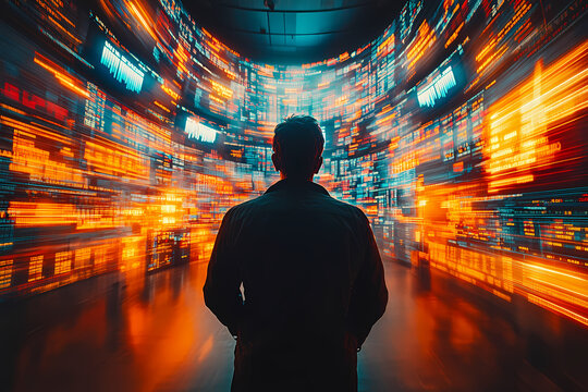 Experience the hectic energy of a Wall Street trading floor with active brokers in this dynamic image capturing the fast-paced financial world.