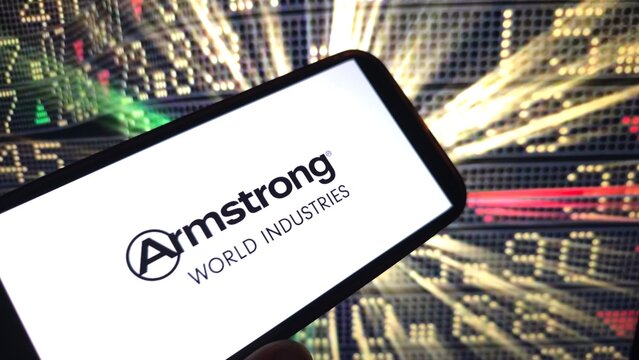 Konskie, Poland - March 01, 2025: Armstrong World Industries company logo displayed on mobile phone