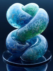 Abstract Twisted Blue-Green Knot Sculpture