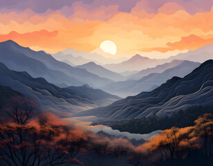 sunset in the mountains
