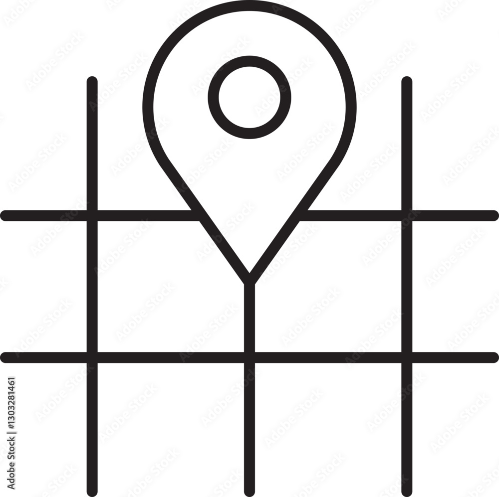 Poster map pin with grid background icon line icon