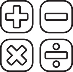 Math operation icons in a square layout line icon