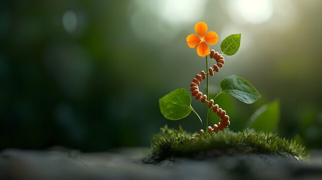 Captivating image of a genetically modified flower blooming in the distinctive shape of a DNA double helix  The vibrant spiraling petals create a mesmerizing abstract botanical design