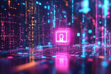 Obraz premium Vivid Data Security Concept in Colorful Digital Landscape