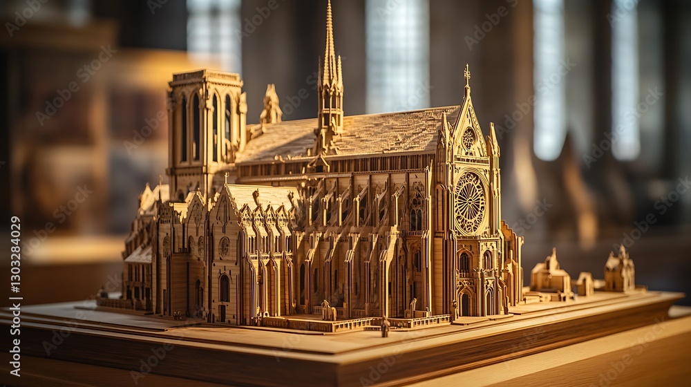 Poster detailed architecture model of a grand building under soft lighting