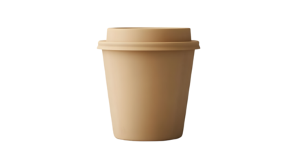 Reusable beige coffee cup on white background