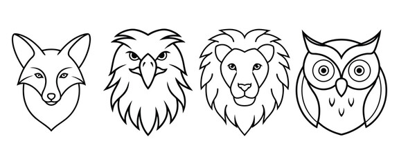 Animals Face Line Art, animal face