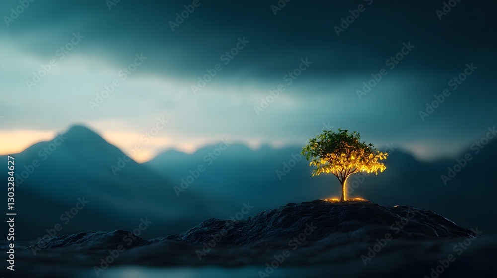 Aufkleber bioluminescent tree designed for reforestation in harsh environments glowing to attract pollinators 